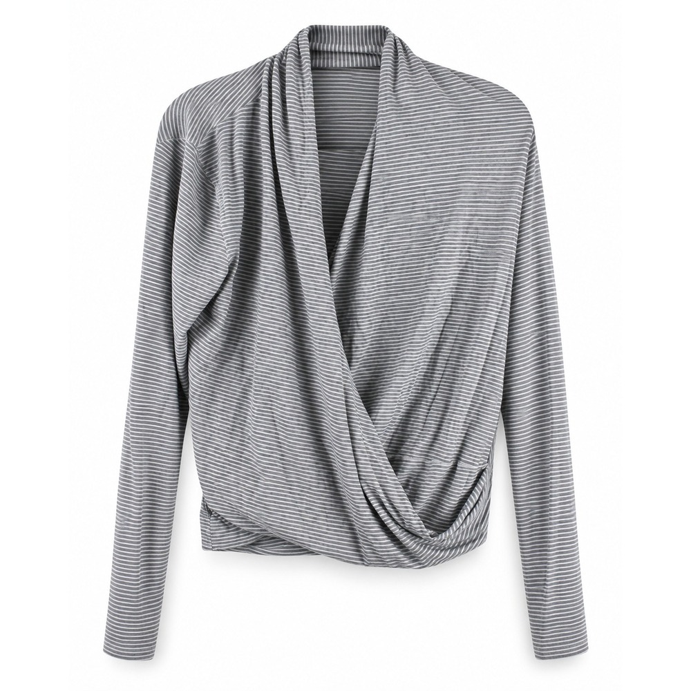 Lululemon Grey White Striped Crossover Wrap Long Sleeve Top with Thumbholes